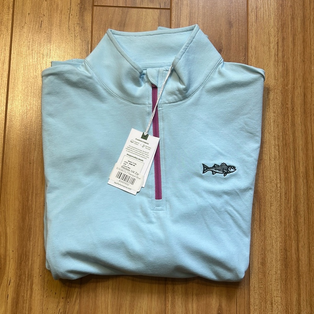 Women’s On The Water NWT Large Recess 1/4 Zip Longsleeve Top, Tranquil Blue Fish